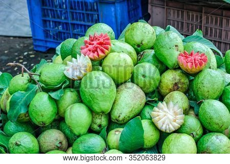 Fresh Guava Bunch In Indian Fruit Market