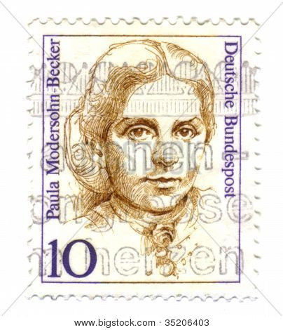 Niemcy - ok. 1988: Znaczek wydrukowany przez Niemcy, pokazuje portret Paula Modersohn-becker (1876-1907)