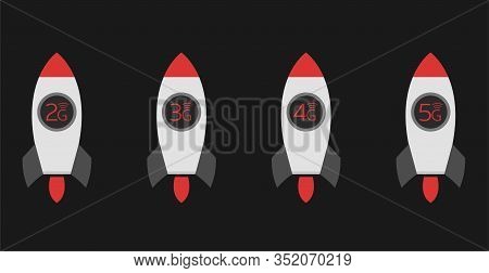 2g 3g 4g 5g Internet Rockets. Wireless Technology, Vector