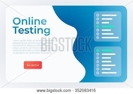 Online Testing Webpage Landing Concept. E Learning Banner Template With Test Form, Online Education 