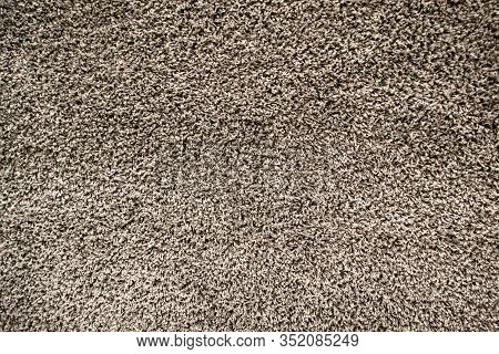 Texture Of Grey Long Pile Carpet. Abstract Background Of A Shaggy Texture With Long Fibers
