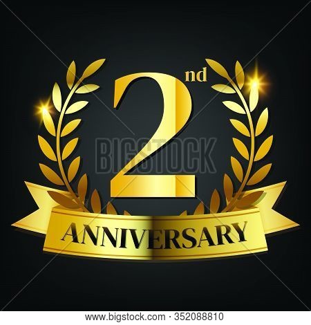 2nd Golden Anniversary Logo,with Laurel Wreath And Gold Ribbon Vector Illustration