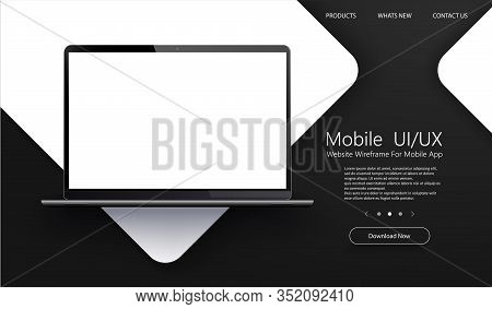 Modern Laptop With Blank App Screens Mockup. Wireframing Screens Template To Create And Showcase You