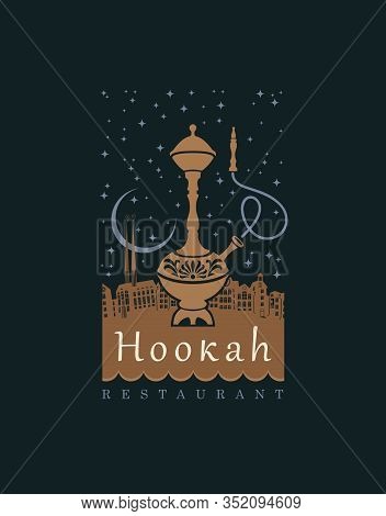 Vector Banner, Logo Or Business Card For A Restaurant Or Cafe With Oriental Cuisine And Hookah. Illu