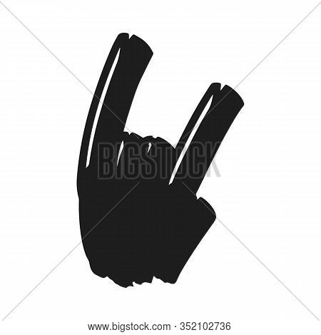 Vector Illustration Of Black Rock And Roll Hand Sign.