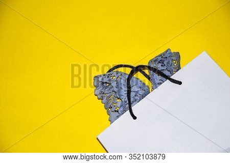 Sexy Blue Lingerie Bra With A Present Bag. Lingerie Shopping For Underwear - Shopping Concept, Copy 