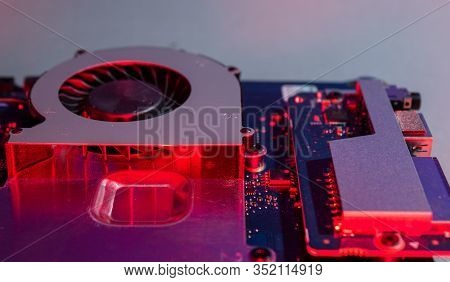 Metal Disassemblies Of A Motherboard, Close Up