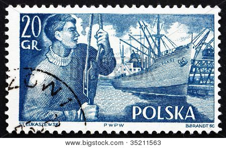 Postage stamp Poland 1956 Dock Worker and S. S. Pokoj