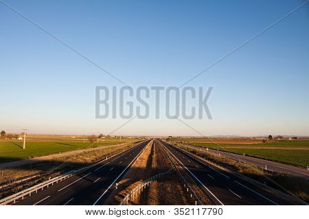 Highway At Sunset - Angular Vanishing Point