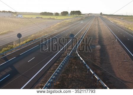 Highway At Sunset - Fog - Angular Vanishing Point