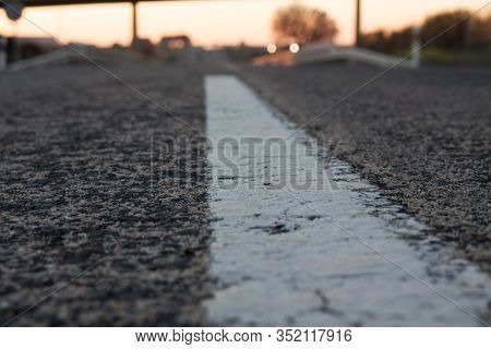 Asphalt Road Detail At Sunset - Way