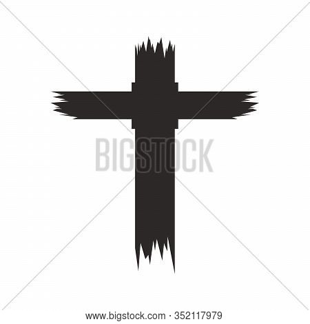 Hand Drawn Black Grunge Cross Icon, Simple Christian Cross Sign, Hand-painted Cross Symbol Created W