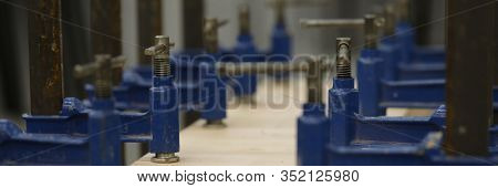 New Metal Utilities Used On Carpentry Workbenches For Wood Crafting Works In Big Rusty Workshop Open