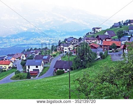 View Of The Triesenberg Settlement And The Rhine River Valley (rheintal) - Liechtenstein