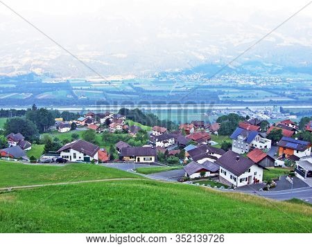 View Of The Triesenberg Settlement And The Rhine River Valley (rheintal) - Liechtenstein