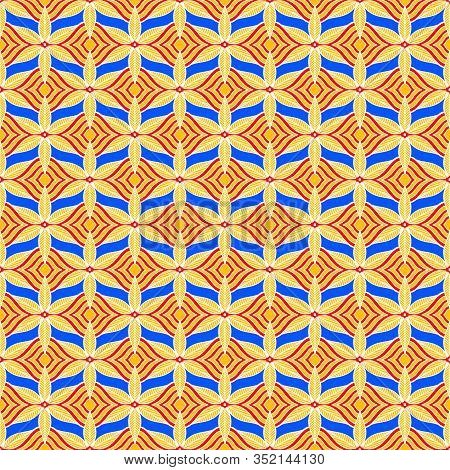 Seamless Pattern & Geometric Motifs In Blue Background