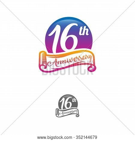 16 Years Anniversary Logo Template Isolated On White, Black And White Stamp 16th Anniversary Icon La