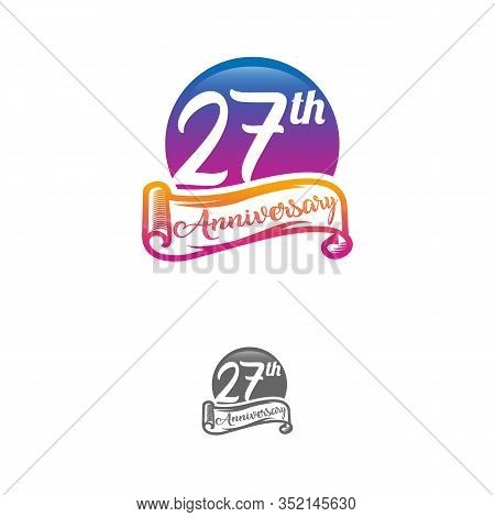 27 Years Anniversary Logo Template Isolated On White, Black And White Stamp 27th Anniversary Icon La