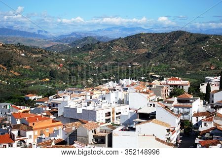 Monda, Spain - October 29, 2008 - View Over The Rooftops With Hills And Mountains To Rear, Monda, Sp