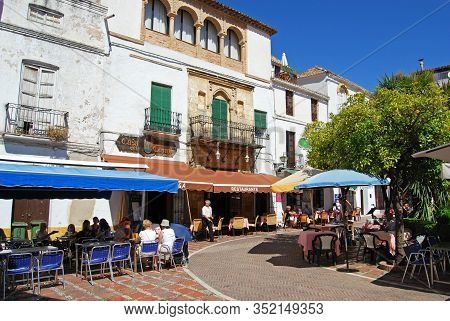 Marbella, Spain - May 26, 2008 - Tourists Relaxing At Pavement Cafes In Orange Square, Marbella, Mal