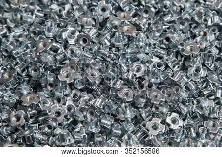 Furniture Nut Persistent M6 Galvanized White In Bulk Closeup In The Studio