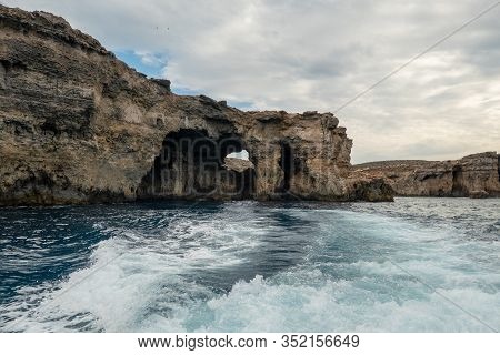 Gorgeous Formations And Caves Near Crystal And Blue Lagoon At Kemmuna (comino) Island In Malta, Euro