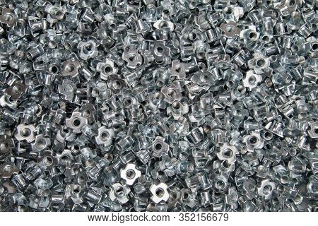 Furniture Nut Persistent M6 Galvanized White In Bulk Closeup In The Studio