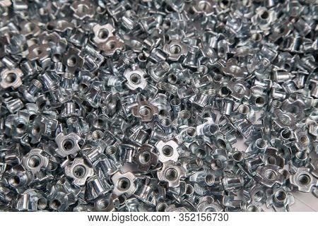 Furniture Nut Persistent M6 Galvanized White In Bulk Closeup In The Studio