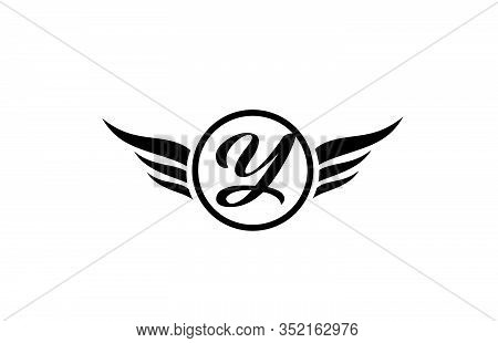 Black And White Y Wing Wings Alphabet Letter Logo Icon With Circle For Company Design And Business. 