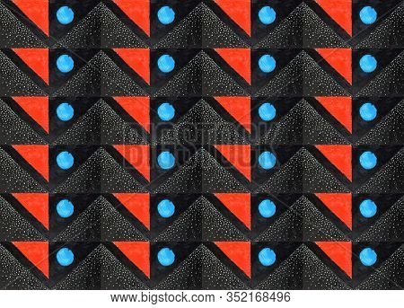 Geometric Black And Red And Sky Blue Seamless Pattern Made Of A Fragment Of Abstract Gometric Painti