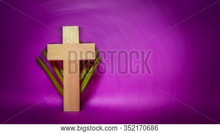 Lent Season,holy Week And Good Friday Concepts - Photo Of Cross Shape Made Of Wood And Palm Leave In