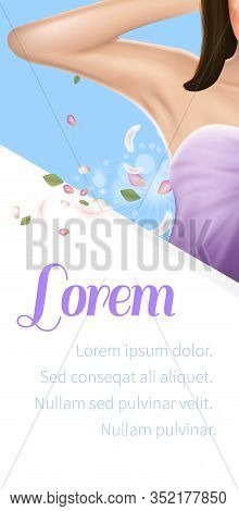 Woman Hold Arm Up And Showing Clean Underarms With Feathers And Petals. Laser Hair Removal Procedure