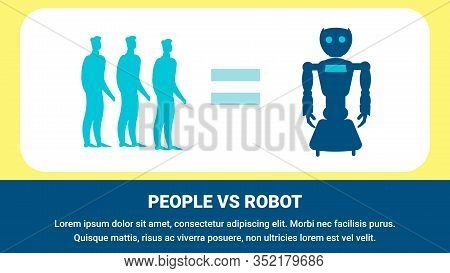 Robot Replacing Human Workers Flat Banner Template. Futuristic Labor Market Typography With Text Spa