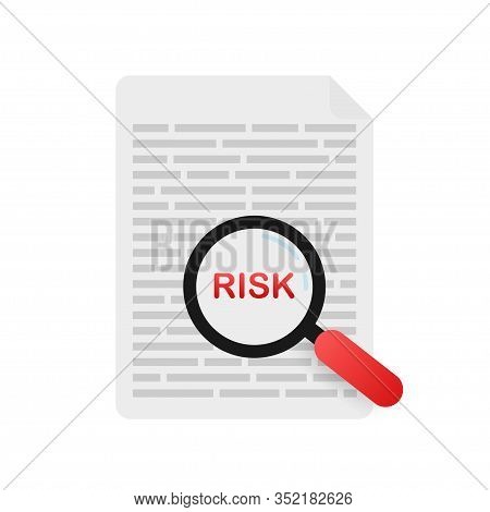 Risk Managment Icon. Risk Word And Magnifying Glass. Symbol, Analysis, Chart. Vector Stock Illustrat