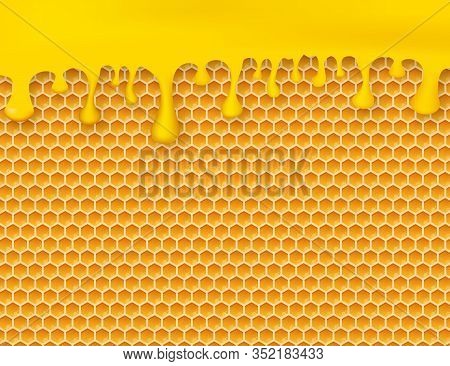 Honeycomb And Honey. Monochrome Honey Pattern. Vector Stock Illustration.