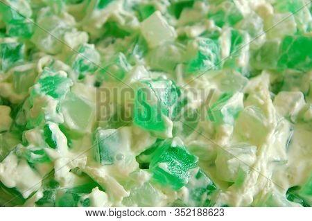 Coconut With Pandan Jelly And Cream Salad Dessert