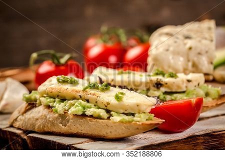 Delicious Sandwiches And Toasts. The Concept Of Eco Products. Vegetarian Wholesome Food. Parmesan, F