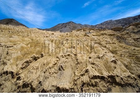 The Moonland At Lamayuru Located In Leh, Ladakh, India. The Moonland Have Formation And Texture Look