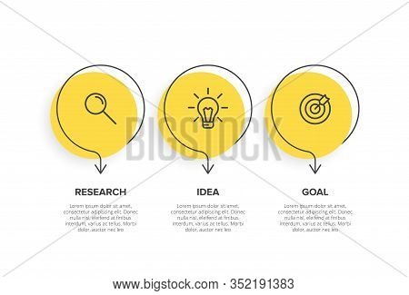 Concept Of Arrow Business Model With 3 Successive Steps. Three Colorful Design Elements. Timeline De