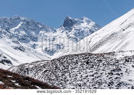 Natural Monument El Morado. Mountain El Morado And Valley, In Cajón Del Maipo, Central Andes Of Chil