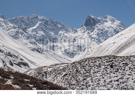 Natural Monument El Morado. Mountain El Morado And Valley, In Cajón Del Maipo, Central Andes Of Chil