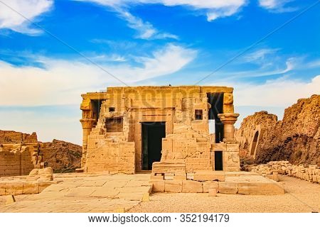 The Ruins Of The Beautiful Ancient Temple Of Dendera Or Hathor Temple. Egypt, Dendera, An Ancient Eg