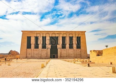 The Ruins Of The Beautiful Ancient Temple Of Dendera Or Hathor Temple. Egypt, Dendera, An Ancient Eg
