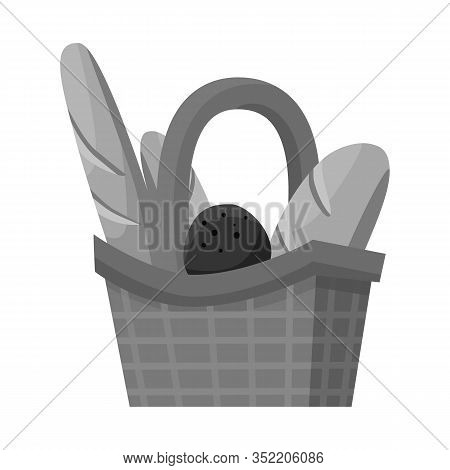 Vector Design Of Basket And Bread Icon. Collection Of Basket And Food Stock Symbol For Web.