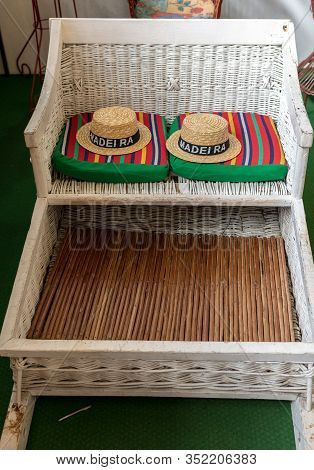 Camacha, Madeira, Portugal - April 19, 2018: Traditional Wicker Basket Sledges In A Factory Shop In 