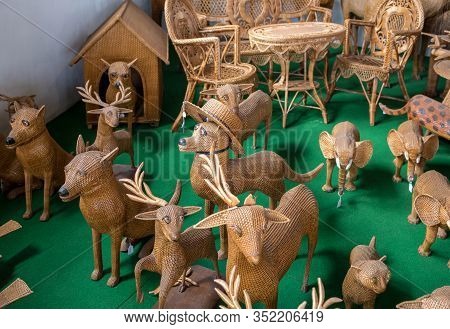 Camacha, Madeira, Portugal - April 19, 2018: Wicker Productss On Sale In A Factory Shop In Camacha O