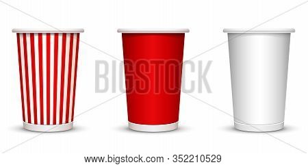 Cardboard Cap For Popcorn And Coffee, In A Striped Red And White Version. Vector Illustration. Eps10