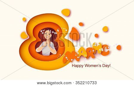 Card For 8 March Happy Womens Day Paper Cut Style