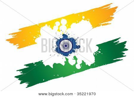 Bandeira nacional de indiano colorido na cor laranja ou açafrão, branca e verde, pintada com pincel
