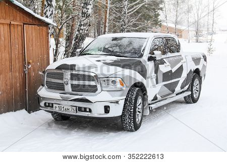 Chelyabinsk Region, Russia - February 8, 2020: Pickup Truck Dodge Ram 1500 At The Countryside.